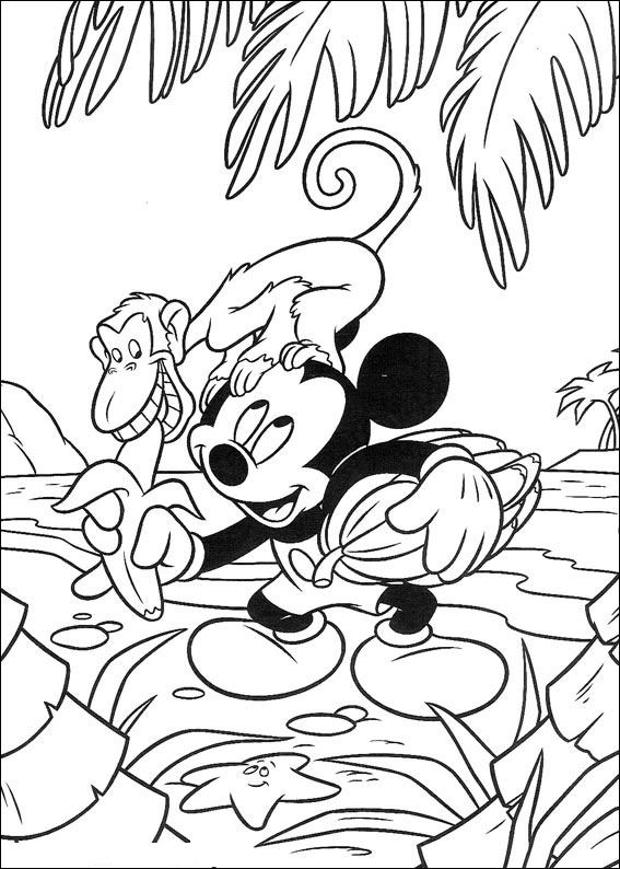 Print Mickey voert een aap kleurplaat